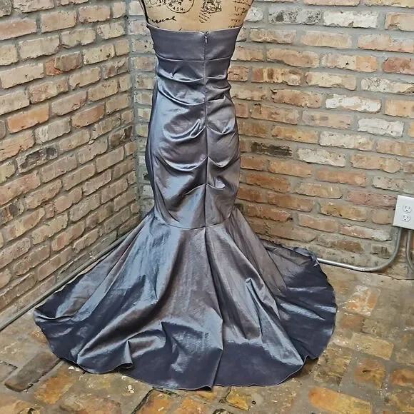 Xscape by Joanna Chen Pewter Ruched Gown - Bejeweled - Size 12 - Mermaidcore - Picture 7 of 13